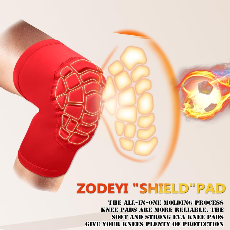 ZODEYI Wrestling Knee Pads Short Knee Sleeve, 2 Pcs Knee Compression Sleeve for Football, Basketball, Volleyball(Red_M_2 Pcs) - Image 4